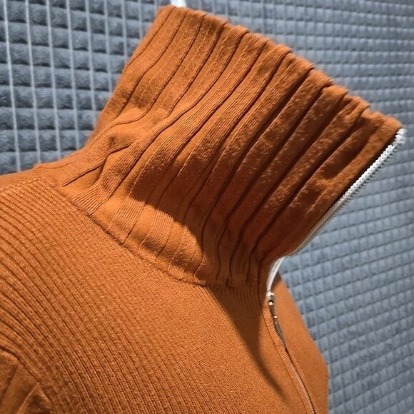 Y2K Burnt Orange Ribbed Jacket SzXL Belldini Retro Slinky Stretch FullZip Preppy - Picture 9 of 16